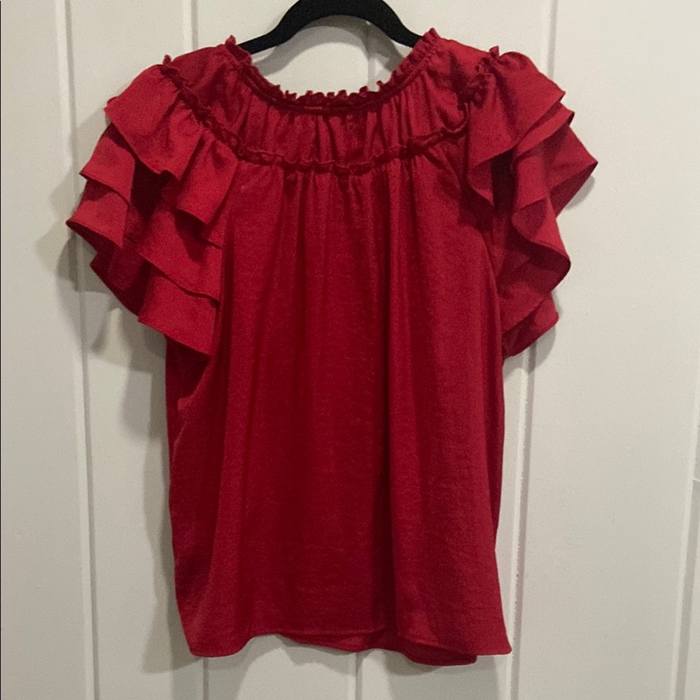 Maurices Red Ruffled Smocked Blouse - Picture 3 of 3